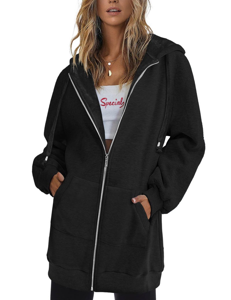 Zeagoo Women's Longline Hooded Sweatshirt / Hoodie Tunic With Fleece,Black,X-Large - Image 2